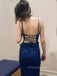 Popular Spaghetti Straps Mermaid Long Evening Prom Dresses, Sequins Royal Blue High Slit Sparkly Prom Dress, PM0989