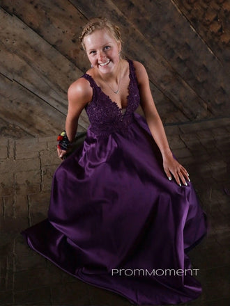 Formal Deep V-neck Straps A-line Long Evening Prom Dresses, Backless Satin Sleeveless Prom Dress, PM0995