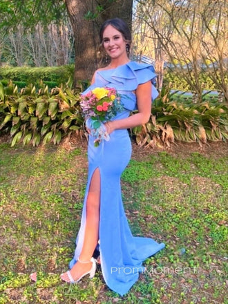 Unique One Shoulder Mermaid Floor-length Long Evening Prom Dresses, Side Slit Sheath Prom Dress, PM0996