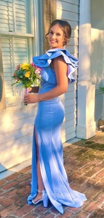 Unique One Shoulder Mermaid Floor-length Long Evening Prom Dresses, Side Slit Sheath Prom Dress, PM0996