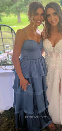 Beautiful Spaghetti Straps A-line Sweetheart Long Evening Prom Dresses, Backless Sleeveless Satin Prom Dress, PM0998