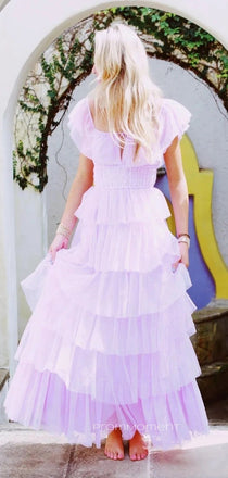 Lovely Tulle A-line Purple Long Evening Prom Dresses, Beautiful Backless Prom Dress, PM0999