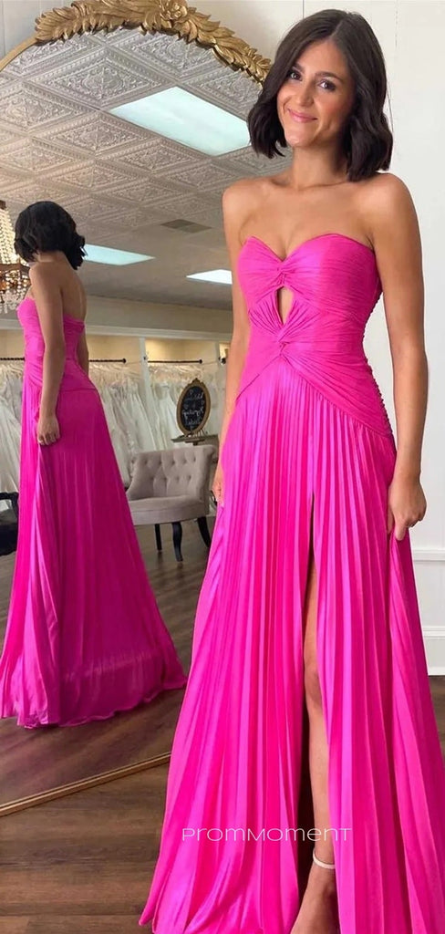 Sweetheart High Slit A-line Beautiful Long Evening Prom Dresses, Backless Chiffon Prom Dress, PM1002