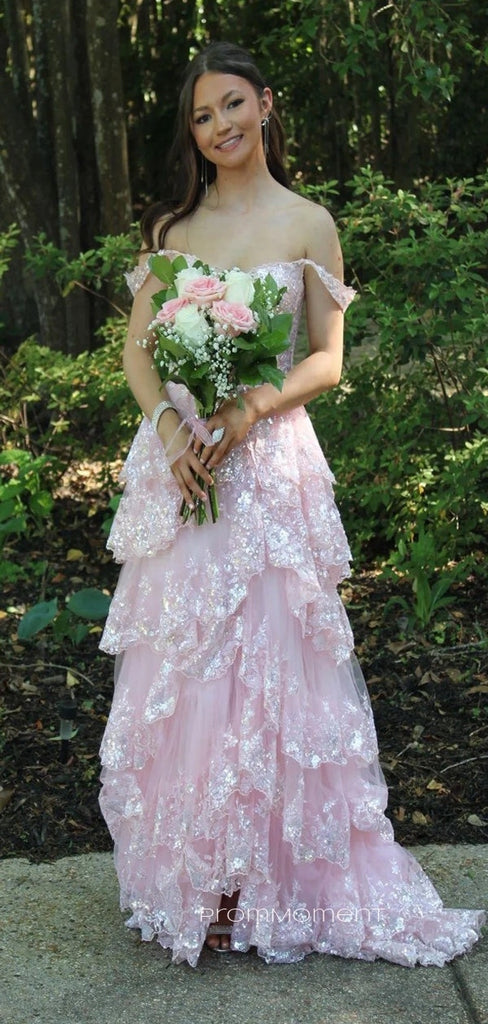 Lovely Pink A-line Straps Long Evening Prom Dresses, Sparkly Sleeveless Floor-length Prom Dress, PM1006