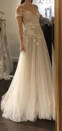 Elegant Off Shoulder Appliques A-line Long Evening Prom Dresses, Floor-length Tulle Prom Dress, PM1012