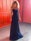 Spaghetti Straps Sexy V-back Satin Long Evening Prom Dresses, A-line Sleeveless Floor-length Prom Dress, PM1014