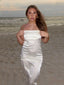 Strapless Sleeveless Mermaid Satin Long Evening Prom Dresses, Backless White Simple Prom Dress, PM1018