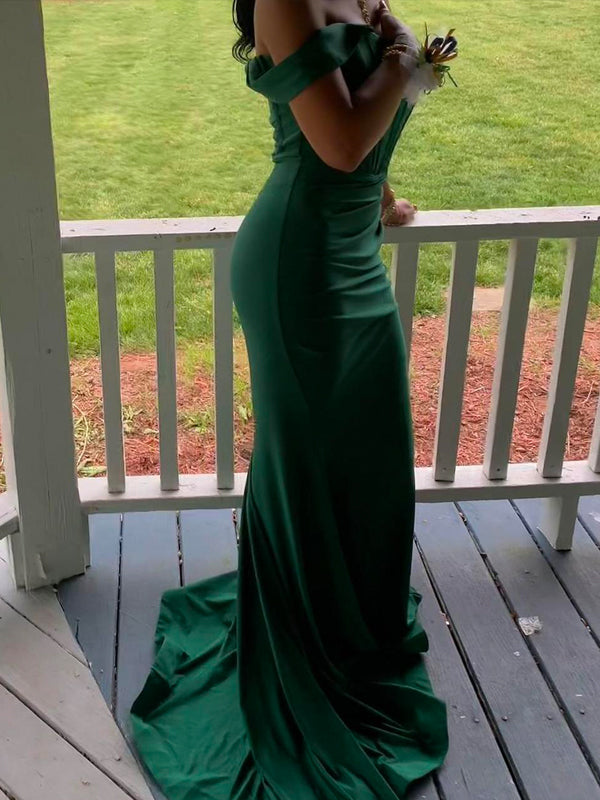 Beautiful Off Shoulder High Slit Long Evening Prom Dresses, Mermaid Floor-length Backless Sheath Prom Dress, PM1020