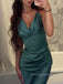 Green Satin Spaghetti Straps Long Evening Prom Dresses, Side Slit Prom Dress, PM1022