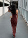 Strapless Burgundy Chiffon Mermaid Long Evening Prom Dresses, High Slit Prom Dress, PM1023