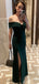 Elegant Off Shoulder Side Slit V-neck Long Evening Prom Dresses, Dark Green Backless Prom Dress, PM1026