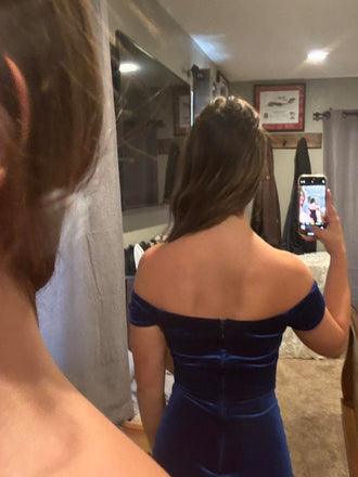 Popular Off Shoulder V-neck Side Slit Long Evening Prom Dresses, Royal Blue Backless Prom Dress, PM1027