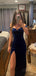 Popular Off Shoulder V-neck Side Slit Long Evening Prom Dresses, Royal Blue Backless Prom Dress, PM1027