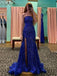 Strapless Sparkly Sequins Mermaid Long Evening Prom Dresses, High Slit Royal Blue Sleeveless Prom Dress, PM1031