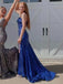 Strapless Sparkly Sequins Mermaid Long Evening Prom Dresses, High Slit Royal Blue Sleeveless Prom Dress, PM1031