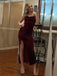 Side Slit Mermaid Spaghetti Straps Sleeveless Long Evening Prom Dresses, Dark Red Backless Prom Dress, PM1034