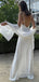 Simple V-neck Spaghetti Straps V-back Long Evening Prom Dresses, Side Slit White Satin Prom Dress, PM1039