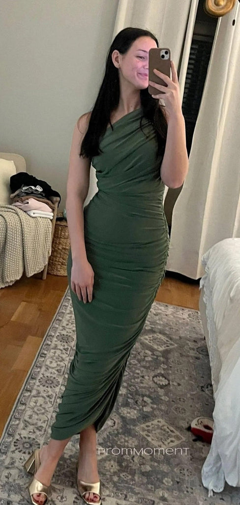 Mermaid One Shoulder Sheath Long Evening Prom Dresses, Sleeveless Green Prom Dress, PM1040