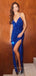 Sparkly Spaghetti Straps V-neck Mermaid Long Evening Prom Dresses, High Slit Sequins Royal Blue Prom Dress, PM1044