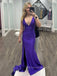 Sexy Deep V-neck Mermaid Side Slit Long Evening Prom Dresses, Purple Backless Floor-length Prom Dress, PM1045