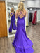 Sexy Deep V-neck Mermaid Side Slit Long Evening Prom Dresses, Purple Backless Floor-length Prom Dress, PM1045