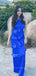 Unique Halter Royal Blue Long Evening Prom Dresses, Sleeveless Backless Prom Dress, PM1046