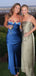 Satin Mermaid Spaghetti Straps Royal Blue Long Evening Prom Dresses, Sweetheart Backless Sleeveless Prom Dress, PM1047