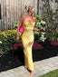 Spaghetti Straps Mermaid Satin Long Evening Prom Dresses, Simple Yellow Backless Sleeveless Prom Dress, PM1048