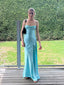 Simple Spaghetti Straps Mermaid High Slit Long Evening Prom Dresses, Satin Sleeveless Backless Prom Dress, PM1056