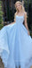 Lovely A-line Spaghetti Straps Long Evening Prom Dresses, Backless Sleeveless Blue Sparkly Prom Dress, PM1038