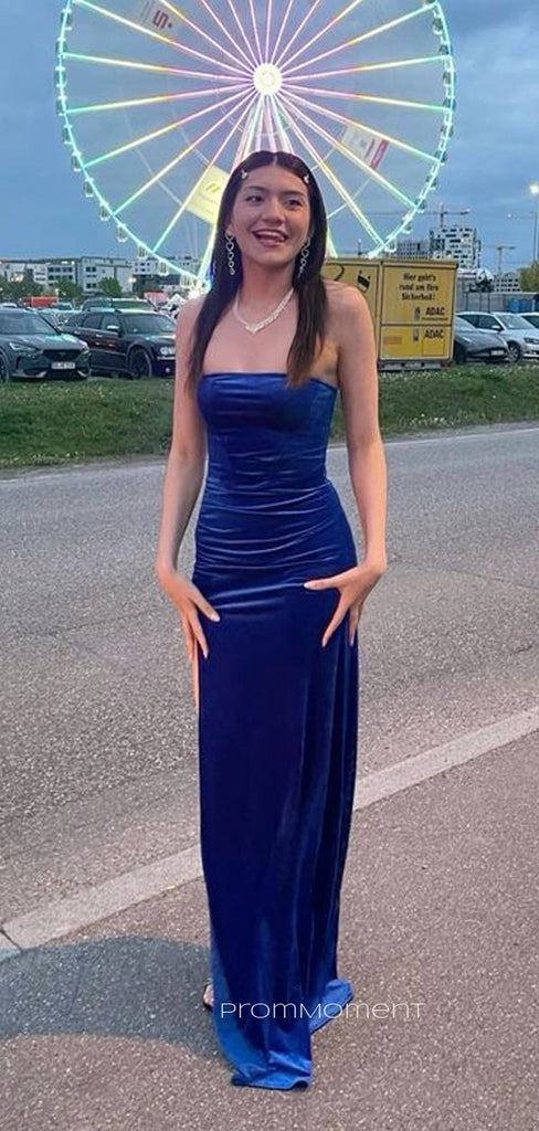 Simple Strapless Mermaid Royal Blue Long Evening Prom Dresses, Sleeveless Backless Prom Dress, PM1060