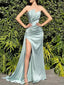 Gorgeous Sleeveless Mermaid High Slit Long Evening Prom Dresses, Floor-length Backless Satin Prom Dress, PM1064