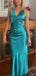 V-neck Satin Mermaid Long Evening Prom Dresses, Backless Prom Dress, PM1066