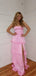 Lovely Pink Satin Spaghetti Straps Side Slit Long Evening Prom Dresses, PM1069