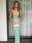 Simple Green Sequins Strapless Mermaid Long Evening Prom Dresses, PM1070