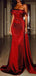 Formal Off Shoulder Red Satin Long Evening Prom Dresses, PM1074