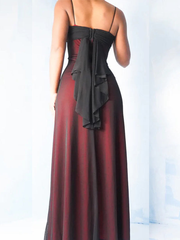 Simple Red Black Chiffon Mermaid Spaghetti Straps Long Evening Prom Dresses, PM1075