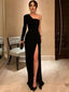Long Sleeves Side Slit Black Long Evening Prom Dresses, PM1078