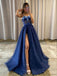 High Slit Royal Blue Tulle Sparkly A-line Long Evening Prom Dresses, PM1079