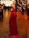 Formal Mermaid Off Shoulder Side Slit Red Satin Long Evening Prom Dresses, PM1083