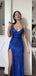 Simple Blue Sequins Mermaid V-neck Long Evening Prom Dresses, PM1084