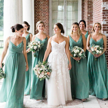 A-line Chiffon V-neck Long Bridesmaid Dresses, PMB0005