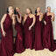 Burgundy One Shoulder Mermaid Long Bridesmaid Dresses, PMB0008