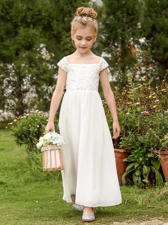 White Chiffon A-line Flower Girl Dresses, PMF0003