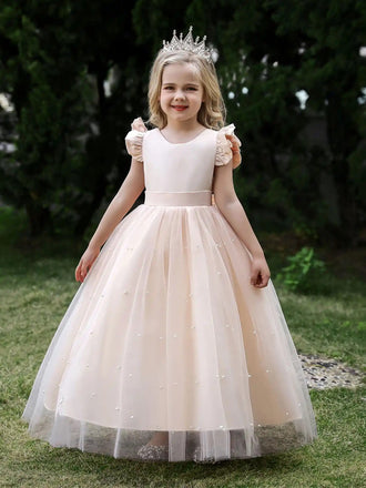 Simple A-line Pink Tulle Flower Girl Dresses, PMF0006