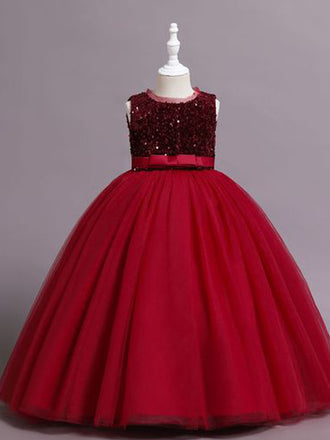 Red Tulle A-line Flower Girl Dresses, PMF0007